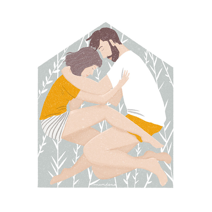 home lar couple casal abraço cuddle hug embrace joana mundana - ilustração