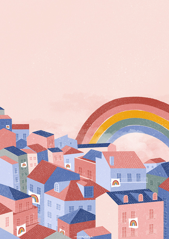 vai ficar tudo bem padaria águas furtadas it will be all right quarentena quarentena arco-íris rainbow at home em casa joana mundana - ilustração